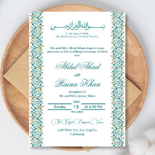 Invitation Nikkah élégant bleu et blanc islamique arabe