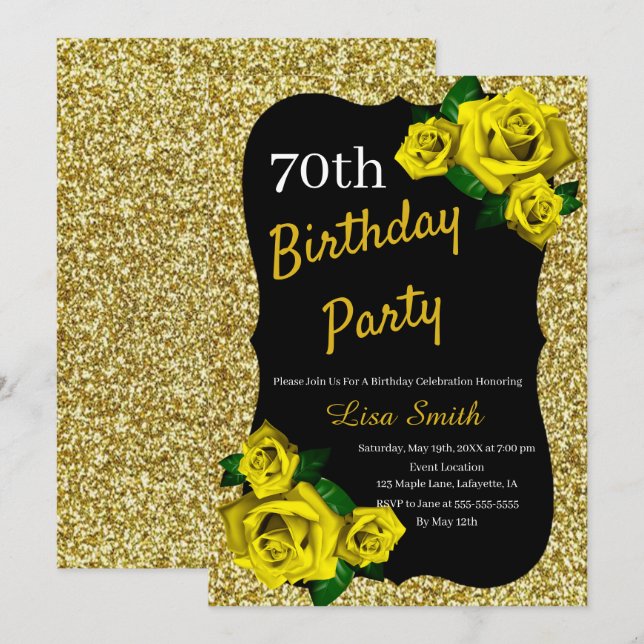 Invitation N'importe quel âge Anniversaire Or Parties scintil (Devant / Derrière)