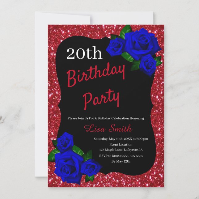 Invitation N'importe quel âge Anniversaire Parties scintillan (Devant)