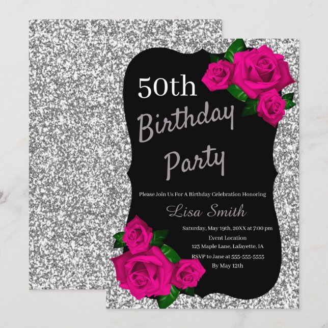 Invitation N'importe quel âge Anniversaire Parties scintillan (Devant / Derrière)