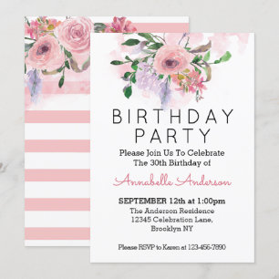 Invitation N'importe quel âge Anniversaire rose rose pâle Ros
