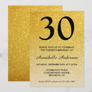 Invitation N'importe quel âge Black Gold Parties scintillant 