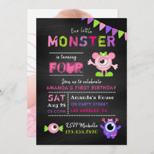 Invitation N'importe quel âge Chalkboard Petit Monster Fille 