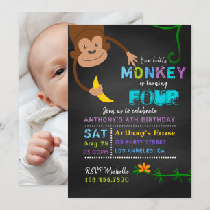 Invitation N'importe quel âge Chalkboard Petit Singe Garçon A