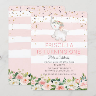 Invitation N'IMPORTE QUEL ÂGE - Eléphante Fille Anniversaire 