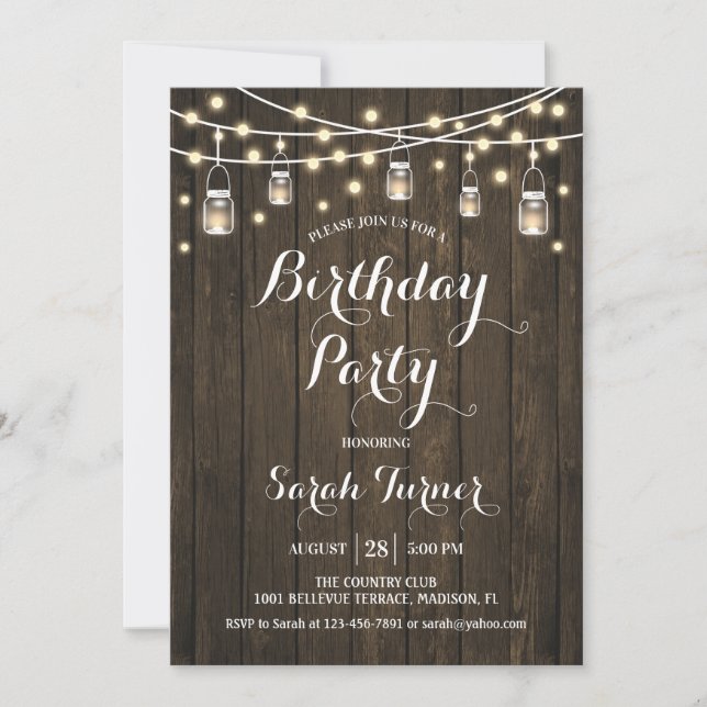 Invitation N'importe quel âge fête d'anniversaire - Bois rust (Devant)