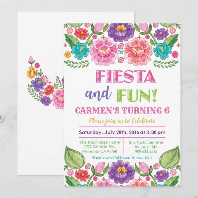 Invitation N'IMPORTE QUEL ÂGE - Fiesta Floral Anniversaire In (Devant / Derrière)