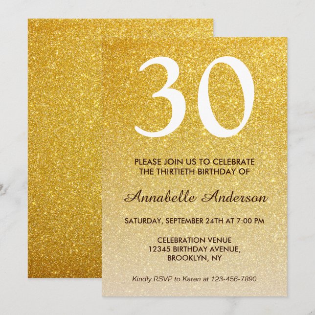 Invitation N'importe quel âge Glam Jaune or Parties scintilla (Devant / Derrière)