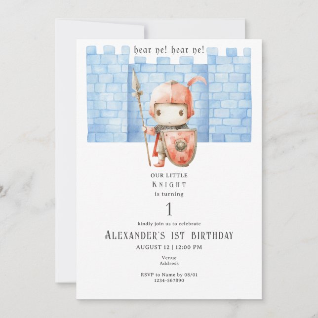 Invitation N'importe quel âge jeunes Chevalier médiéval Renfa (Devant)