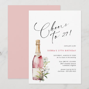 Invitation N'importe quel âge   Joyeux Champagne rose ou vin 