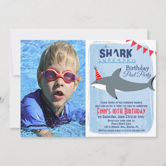 Invitation N'IMPORTE QUEL ÂGE - Requin Pool Party Photo Invit (Devant)