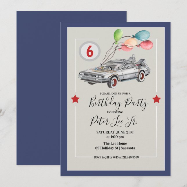Invitation N'IMPORTE QUEL ÂGE - Voiture Boy Fête d'anniversai (Devant / Derrière)
