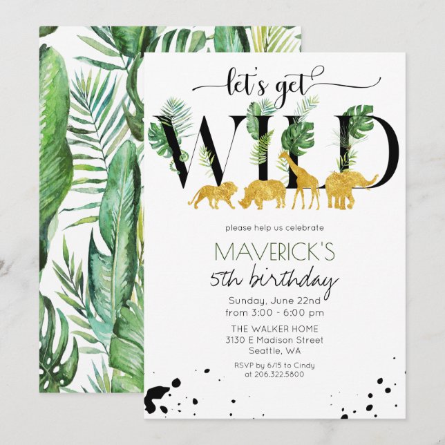 Invitation N'IMPORTE QUEL ÂGE - Wild Birthday Jungle Safari I (Devant / Derrière)