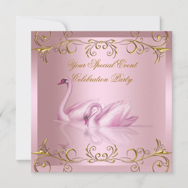 Invitation N'importe quel événement Swans Gold Pink Elegant P (Devant)