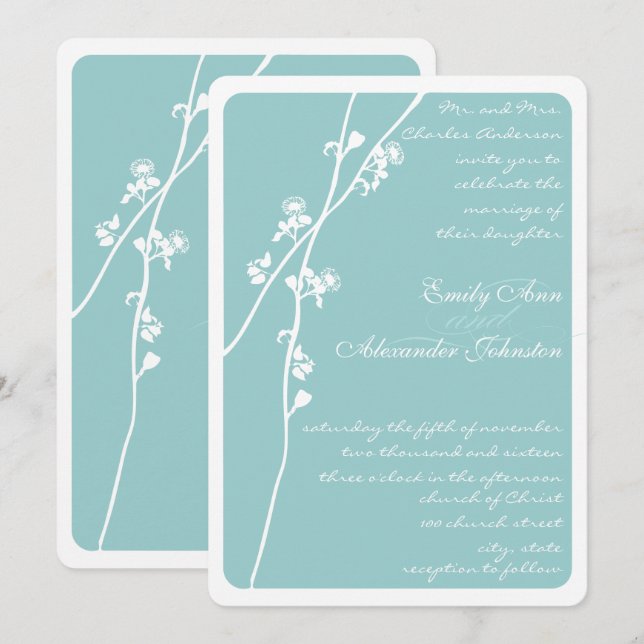 Invitation N'importe quel Mariage de branche de fleur sauvage (Devant / Derrière)