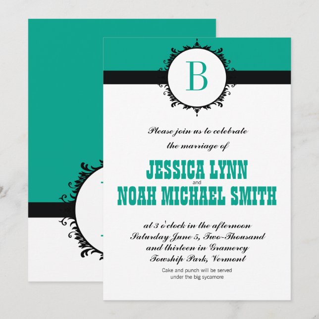 Invitation N'importe quel Mariage de monogramme couleur perso (Devant / Derrière)