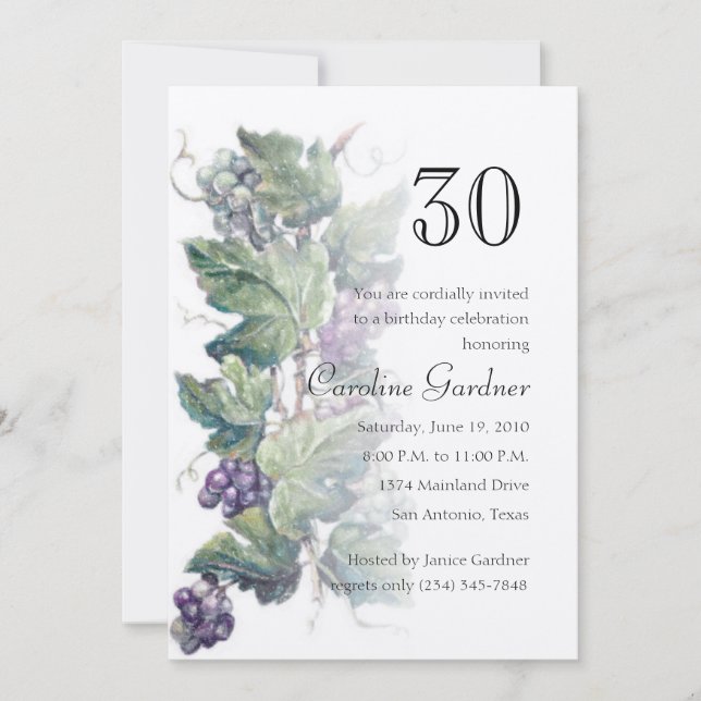 Invitation N'Importe Quel Nombre Anniversaire Grapevine D'Inv (Devant)