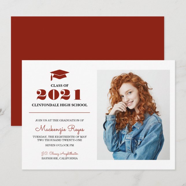 Invitation N'importe quelle année ou couleur - Diplôme photo  (Devant / Derrière)
