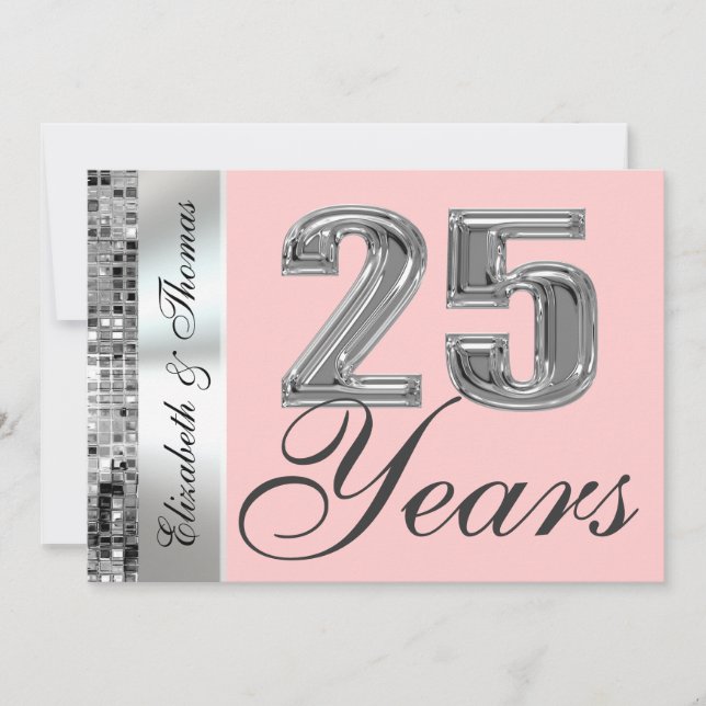 Invitation N'Importe Quelle Couleur & 25 Ans Argent Anniversa (Devant)