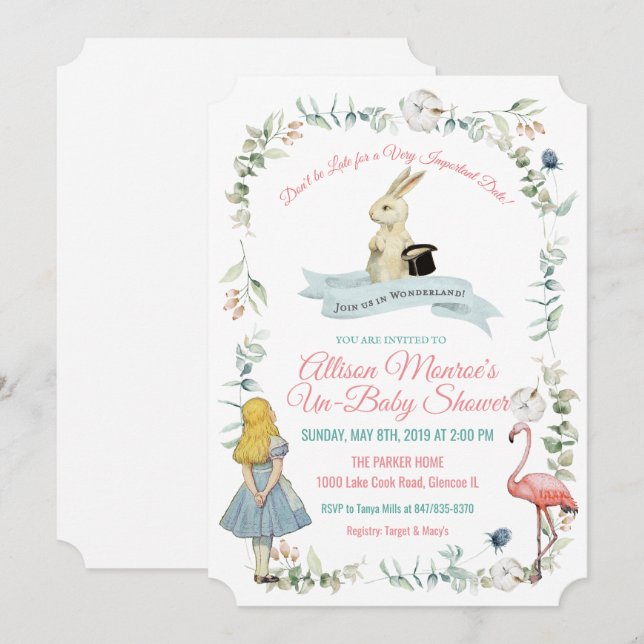 Invitation N'IMPORTE QUELLE COULEUR - Alice au Baby shower de (Devant / Derrière)