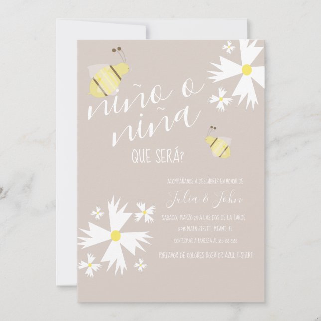 Invitation Nina o Nino Genre Révéler Mignonne Bee Tone Terre (Devant)