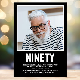 Invitation NINETY moderne Photo 90th Birthday Party Invitatio