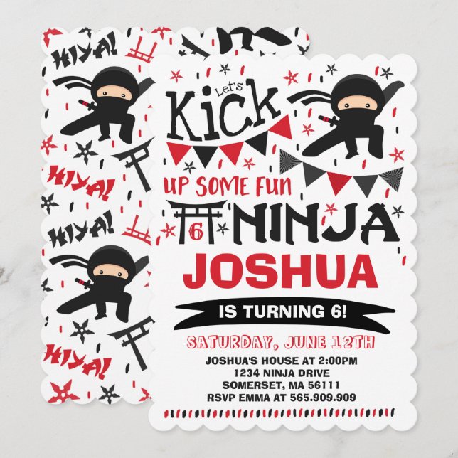 Invitation Ninja Birthday Karate Birthday Party (Devant / Derrière)
