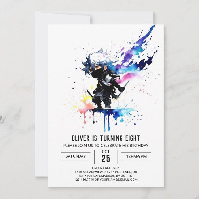 Invitation Ninja Boy peint sur mesure Anniversaire numérique (Devant)