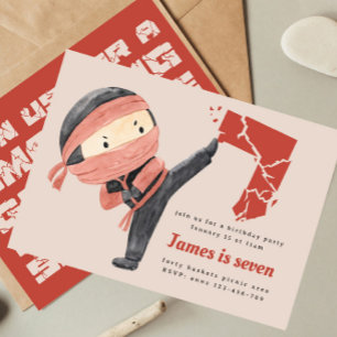 Invitation Ninja fête d'anniversaire, Garçons Karate 7e anniv