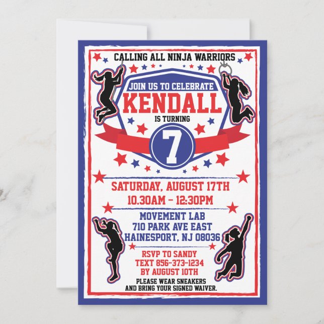 Invitation Ninja Filles guerrières fête d'anniversaire (Devant)