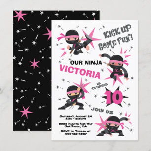 Invitation Ninja Karate Fille guerrière fête d'anniversaire