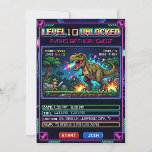 Invitation Niveau 10 Jeu d'Arcade Garçons Anniversaire T Rex