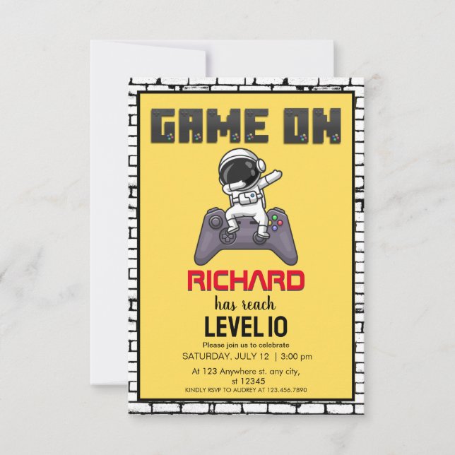 Invitation Niveau du jeu vidéo pour l'astronaute Gamer Annive (Devant)