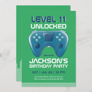 Invitation Niveau Jeux vidéo Jeu vert déverrouillé Anniversai