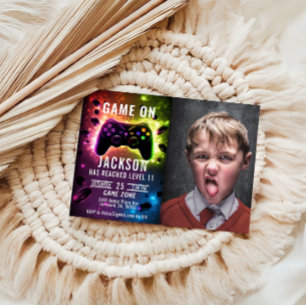 Invitation Niveau supérieur ! Neon Video Jeu Anniversaire Fêt