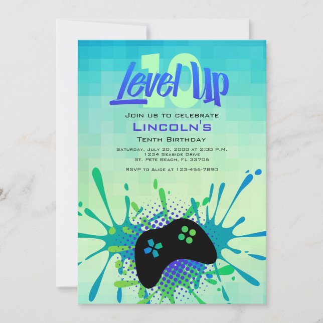 Invitation Niveau Up Video Game Controller Anniversaire (Devant)