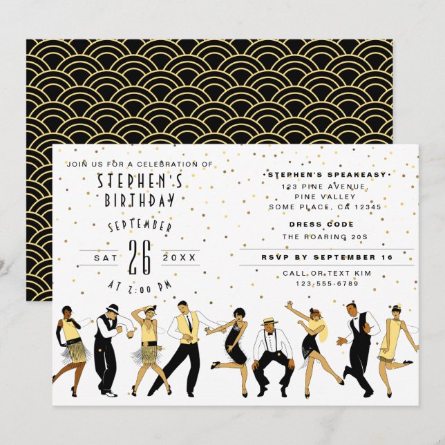 Invitation NO AGE Art Déco/Great Gatsby/1920s Anniversaire (Devant / Derrière)