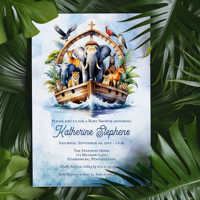 Invitation Noah's Ark Cute Animals Blue Boy Baby shower (Noah's Ark Cute Animals Blue Boy Baby Shower Invitation)