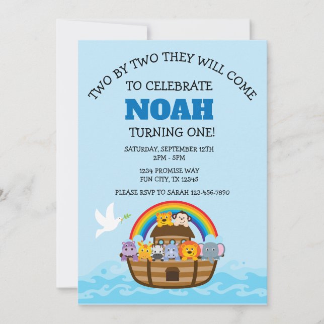Invitation Noah's Ark First Birthday Party for Boys (Devant)