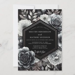 Invitation Noce Nocturne Floral au Charbon