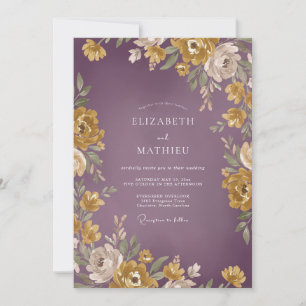 Invitation Noces à la renoncule prune moutarde et eucalyptus