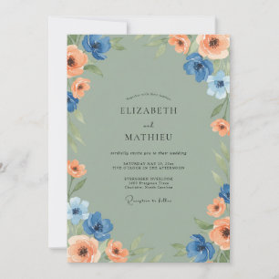Invitation Noces Anémone Abricot Bleuet
