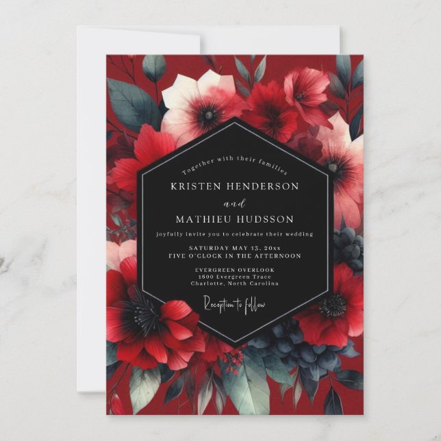 Invitation Noces Anémone Ruby Noir (Devant)