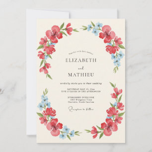 Invitation Noces aquarelle rouge coquelicot radiante