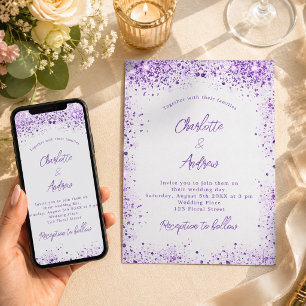 Invitation Noces argent violet pourpre scintillations