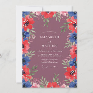 Invitation Noces au Coquelicot Cobalt Prune