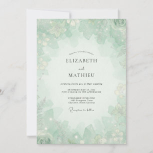 Invitation Noces au feuillage de menthe écume de mer et eucal