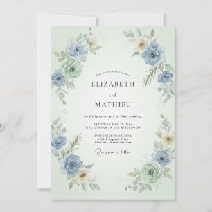 Invitation Noces au Periwinkle Mint Ranunculus Eucalyptus