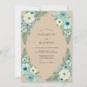 Invitation Noces Bleuet Sable Feuillage Eucalyptus