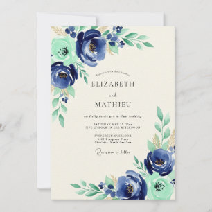 Invitation Noces Botaniques Navy Mint Bliss